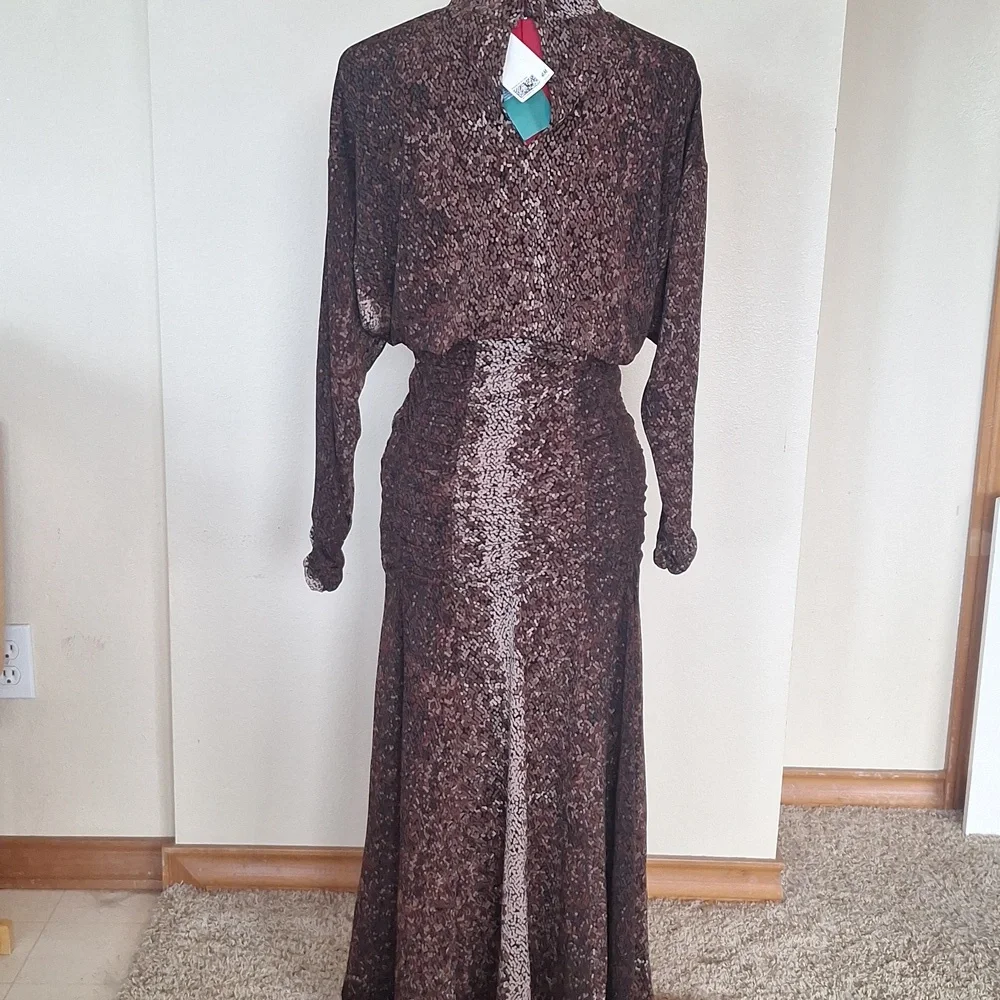 H&M Pretty Long Brown & Tan Dress Size S - Picture 2 of 16